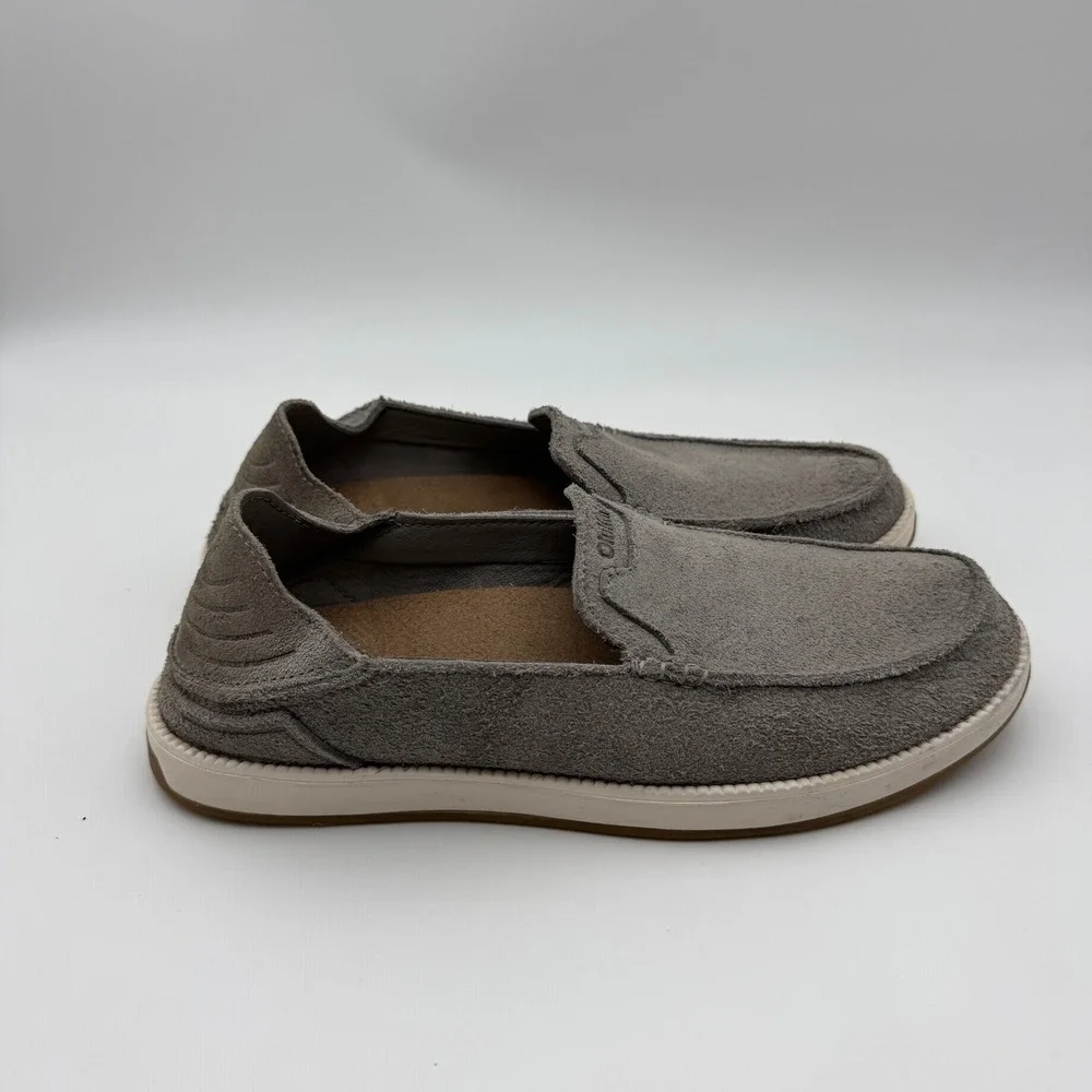 OluKai Kakaha Nia Mens Grey Suede Leather Slip On Loafers Shoes 10557-AUAU Sz 11